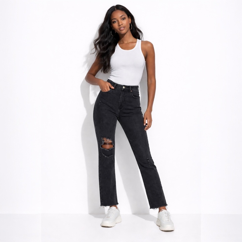 Abercrombie & Fitch Women Curve Love Skinny Jeans Black 27 4R Distressed Raw Hem